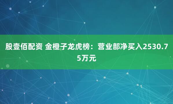 股壹佰配资 金橙子龙虎榜：营业部净买入2530.75万元